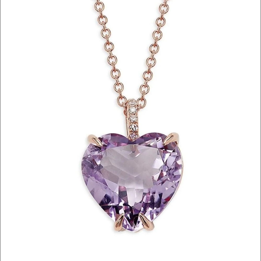Effy 14k Rose Gold, Pink Amethyst & Diamond Heart Pendant